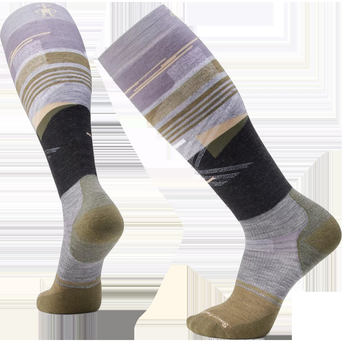 Men's Snowboard Targeted Cushion Broken Lines Pattern Over The Calf Socks