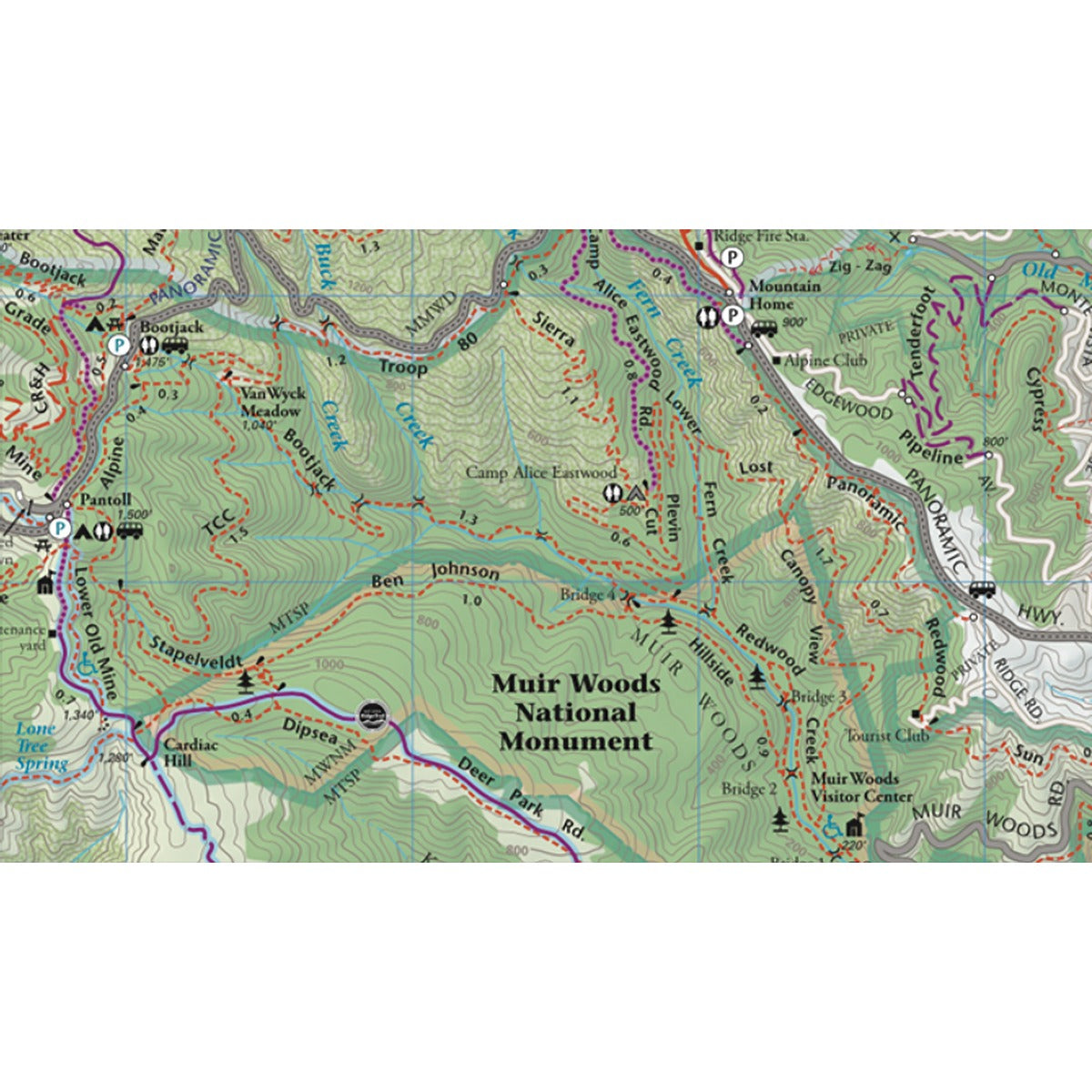 Mt Tam, Muir Woods and Headlands Map