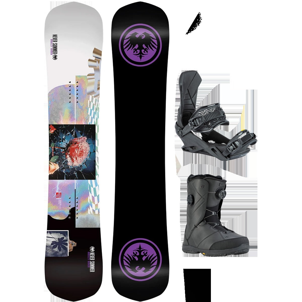 Never Summer Women's Breezy Rider Demo Snowboard Package