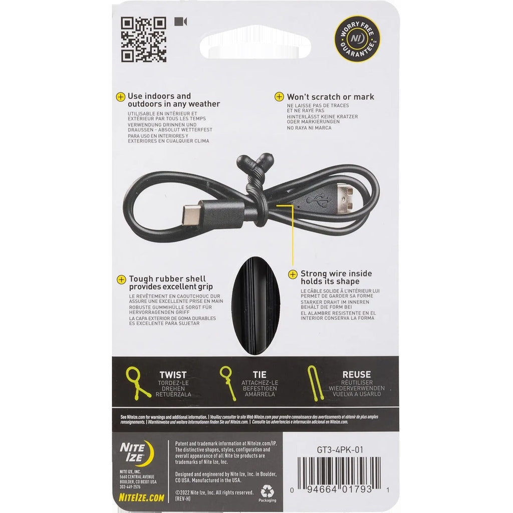 Gear Tie Reusable Rubber Twist Tie 3" - 4 Pack