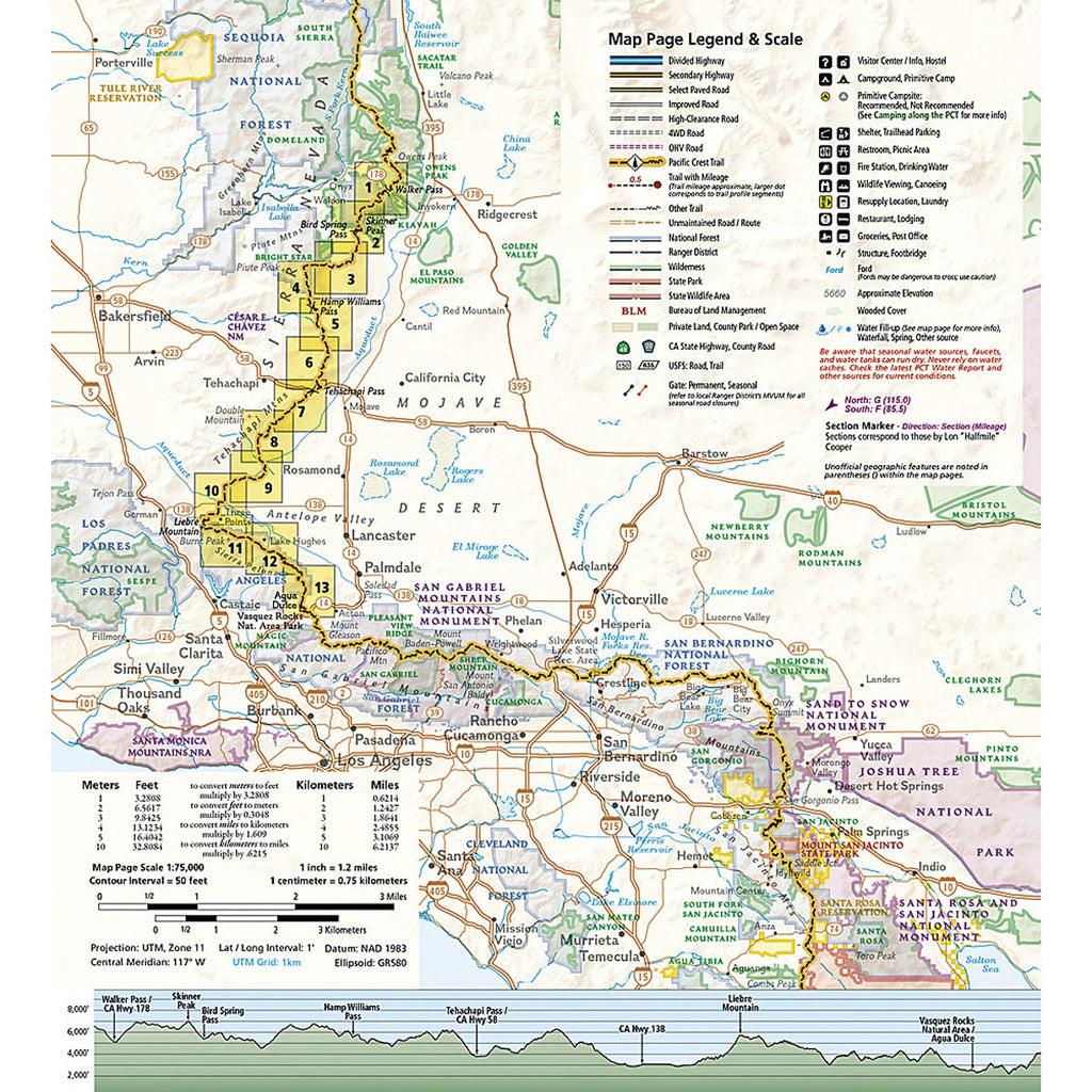 Pacific Crest Trail: Scodie, Piute, and Tehachapi Mountains Map