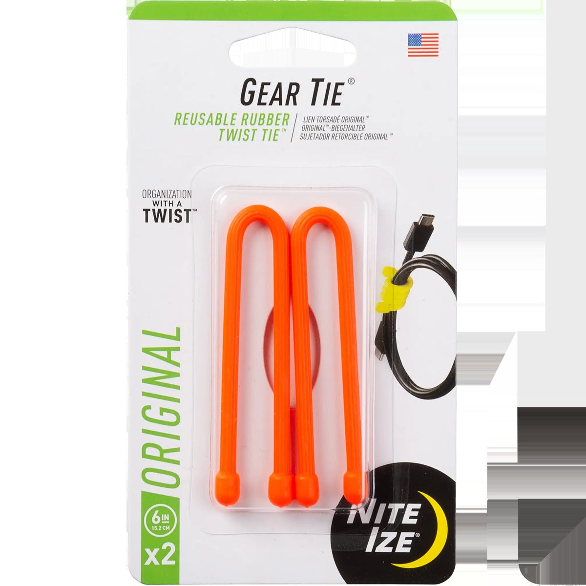 Gear Tie Reusable Rubber Twist Tie 6" - 2 Pack