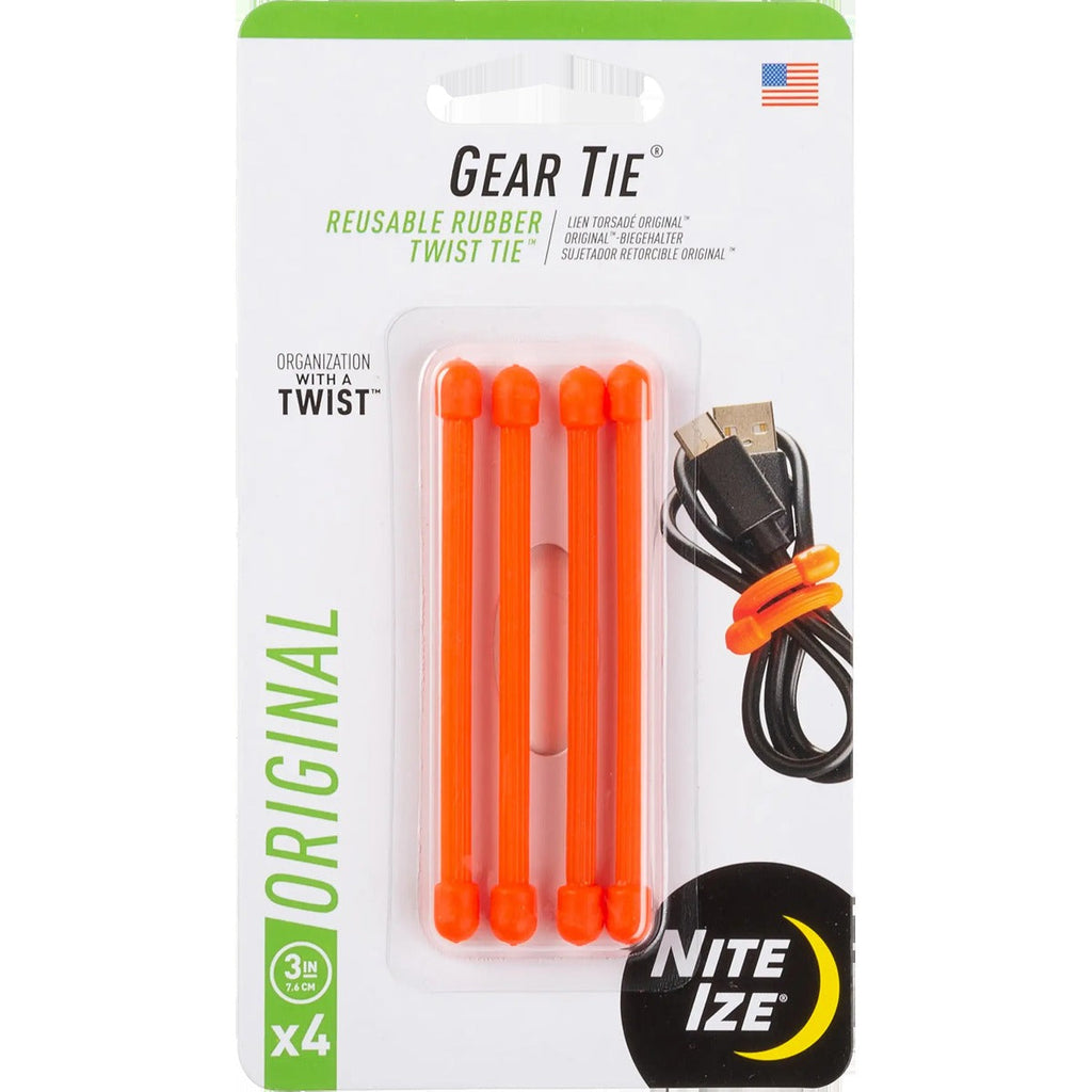 Gear Tie Reusable Rubber Twist Tie 3" - 4 Pack