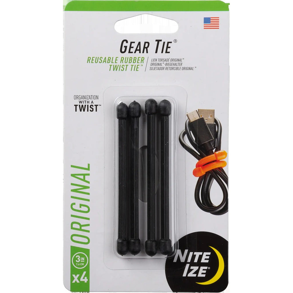Gear Tie Reusable Rubber Twist Tie 3" - 4 Pack